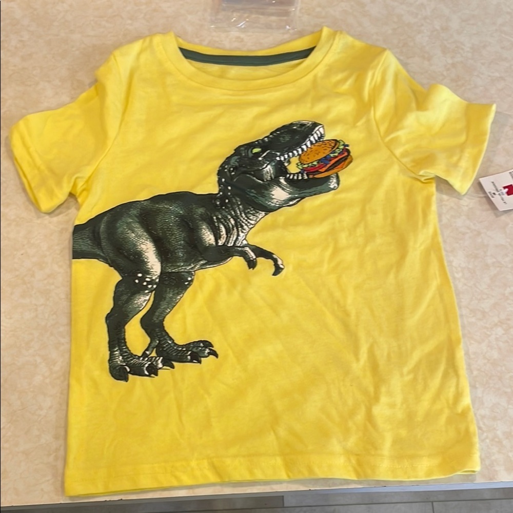 Highland Originals, Yellow and Black T-Rex Graphic Short Sleeve Tee, 4T